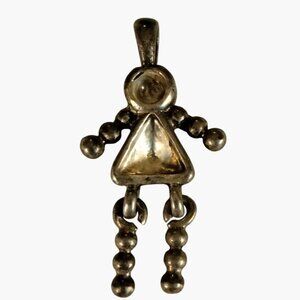 Geometric Girl Charm Silver Tone Metal Pendant